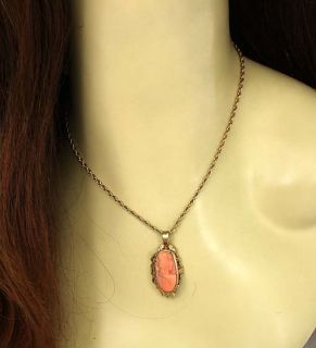 Intricate Victorian 14k Carved Coral Pendant Necklace