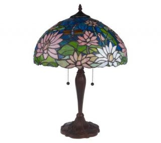 Tiffany Style WaterLilyDesign 22 1/4 Table Lamp w/ Dragonfly Base 