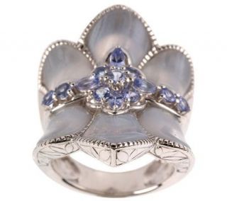 80 ct tw Tanzanite and Blue Lace Agate Sterling Corset Ring — 