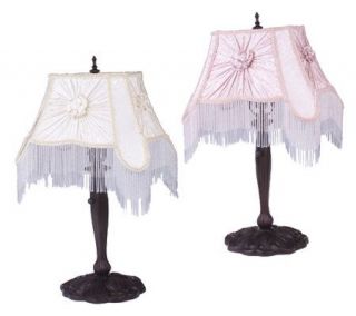 Victorian style 23 Pleated Rosette Lamp w/Glass Beads —