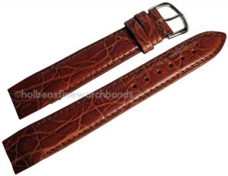 17mm Alligator Grain Cognac Leather Open End Mens Watch Band Strap