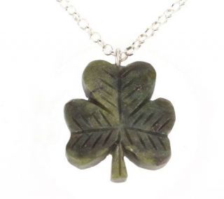 Connemara Marble Carved Shamrock Pendant with Sterling Chain   J59731
