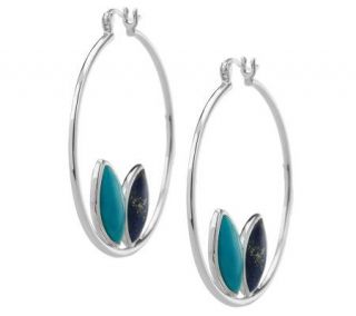 Turquoise and Lapis Sterling Hoop Earrings —