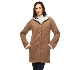 Denim & Co. Heathered Fleece Jacket Sherpa Lined w/ Hood & Pockets