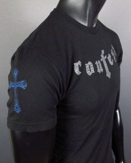 Mens Hard 8 T Shirt with Studs Confess with Crosses