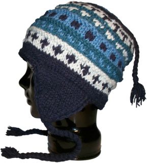 Authentic Soul Blue Cap Wool Knit Ear Flap Hat Snowboard Beanie Mens