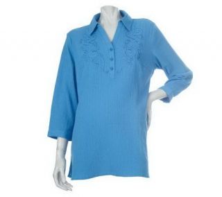 Denim & Co. 3/4 Sleeve Gauze Tunic with Embroidery —