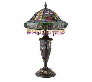 Peng Stained Glass 27 Table Lamp with Lit Base and Beading 