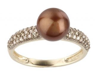 Chocolate Cultured Pearl & 1/4 ct tw Champagne Diamond Ring — 