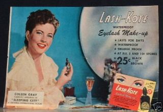 1950 Coleen Gray for Lash Kote Eyelash Make Up Print Ad