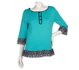 Bob Mackies Embroidered Sheer Border Pullover Sweater   A89933