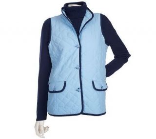 Denim & Co. Diamond Pattern Quilted Button Front Vest w/ Knit 