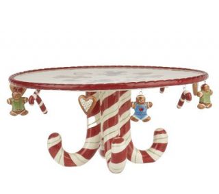 Handpainted Cake Plate with Dangles and Candy Cane Base by Valerie