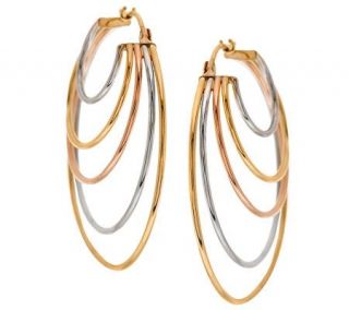 Polished Tri Color Cascading Multi hoop Earrings, 14K   J277332