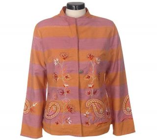 Indigo Moon Floral Embroidered Funnel Neck Ombre Jacket —