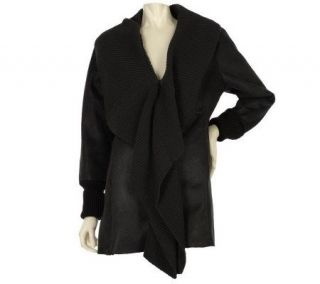 LOGO by Lori Goldstein Shearling Coat with Cascade Knit Front