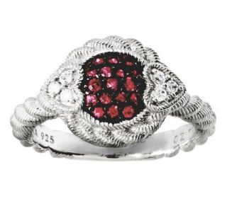 Judith Ripka Sterling and Pave Gemstone Ring with Heart Details