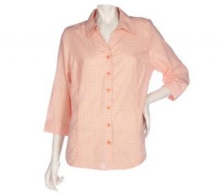 Denim & Co. Roll Sleeve Button Front Check Woven Shirt   A214230