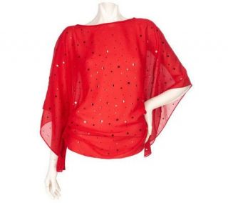 Susan Graver Georgette Scarf Top with Ruched Seams & Allover 