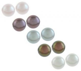 Lee Sands Set of 5 Cultured Pearl Button Earrings with Gift Box