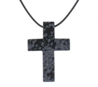 Lee Sands Gemstone Cross Pendant on Leather Cord —