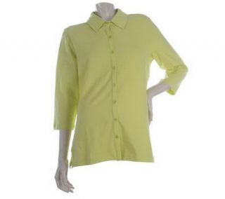 Denim & Co. Essentials 3/4 Sleeve Button Front Knit Shirt —