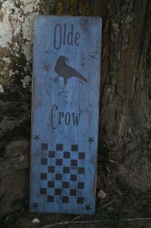 Colonial Blue Wood Olde Crow Sign Game Board Country Primitive Folk