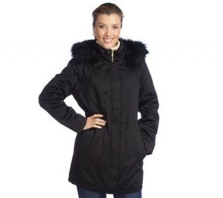 Isaac Mizrahi Live Solid or Print Anorak with Faux Fur Hood   A210539