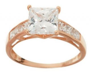 Diamonique 2.35 ct tw Princess Cut Ring, 14K Gold —