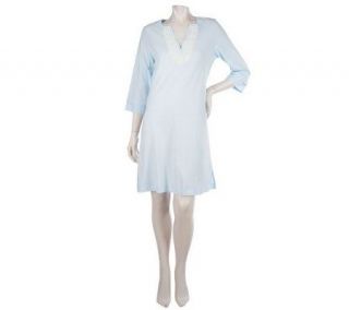 Carole Hochman Cotton Jersey Lace Trim V Neck Sleep Shirt —
