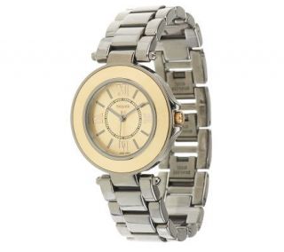 Vicence Round Dial Chrome Ceramic Link Watch, 14K Gold —