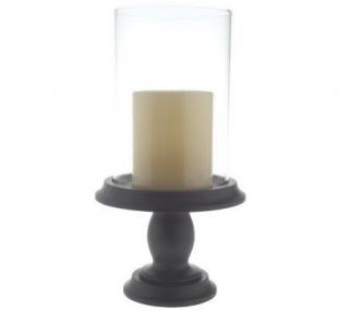 HomeReflections Glass Hurricane with Pedestal & 4 Flameless Candle w 