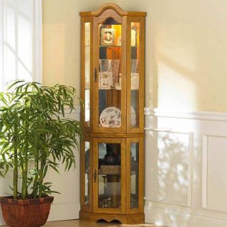 Lighted Corner Curio Cabinet Golden Oak from Brookstone