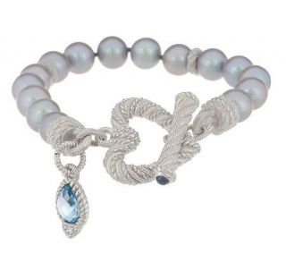 Judith Ripka Sterling Cultured Pearl Heart Toggle Bracelet w/Drop 