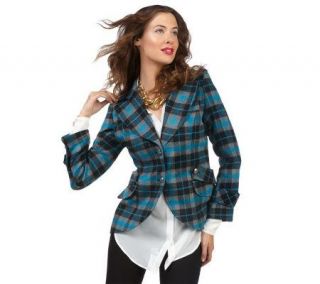 Luxe Rachel Zoe Plaid Hunting Jacket with Decorative Tab Details