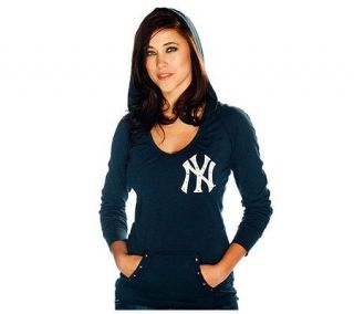 MLB Yankees Womens Raw Edge Hoodie with Swarovski Crystals —