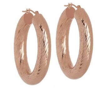 Bold Spiral Diamond Cut Oval Hoop Earrings 14K Gold —