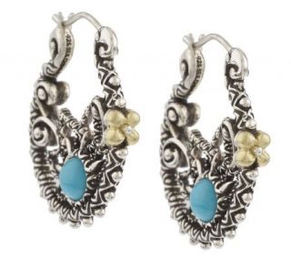 Barbara Bixby Turquoise Floral Hoop Earrings, Sterling/18K —