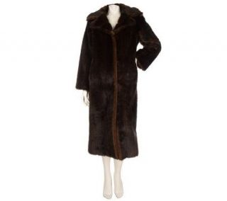 Dennis Basso Petite Full Length Faux Fur Coat Notch Collar —