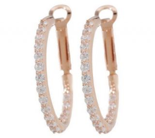 Diamonique Sterling or 14K Gold Clad Inside Out 1 Hoops —
