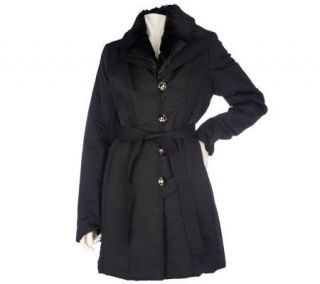 Dennis Basso Water Resistant Coat with Faux Fur Removable Collar