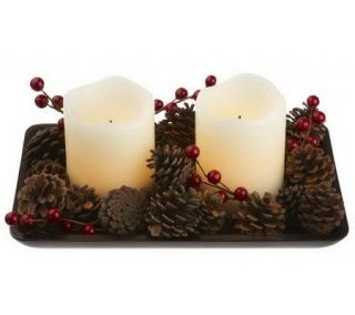 CandleImpressio Winter Tray with Pinecones with2 Flameless Candles w 