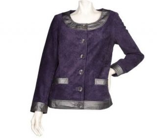 Linea by Louis DellOlio Crop Suede Jacket with Metallic Trim