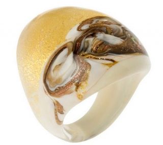 Oval Shaped Murano Glass with Copper Aventurescence Swirl Ring 