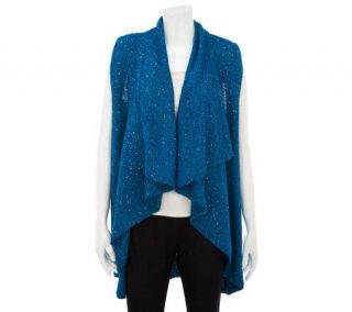 Dennis Basso Open Front Knit Vest with All Over Sequin Detail 