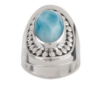 Taso Artisan Crafted Sterling Elongated Oval Larimar Ring —