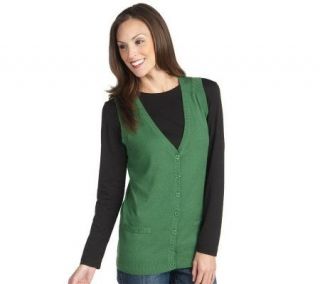 Denim & Co. Button Front Sweater Vest w/ Ribbed Trim —