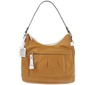 Tignanello Glove Leather Zip Top Hobo Bag with Pleated Pocket