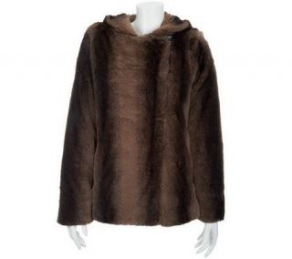 Dennis Basso Chinchilla Print Faux Fur Hooded Coat —