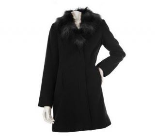 Dennis Basso Faux Wool Coat with Removable Faux Fox Fur Collar